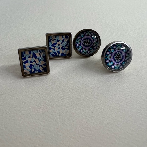 Classic Round Stud Earrings - Bohemian Chic Silver Stud Earrings - Picture 1 of 10